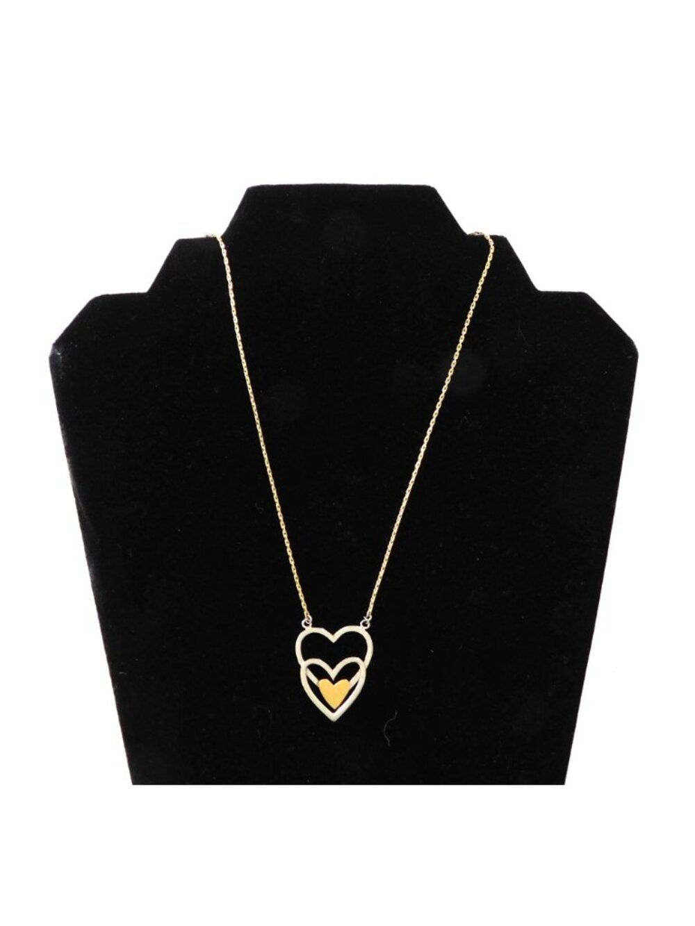 Triple Heart Pendant Necklace Vintage Late 1970s Gold & Silver Tone 22" Vintage - Picture 6 of 7